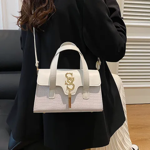 Bolso Bandolera Casual Retro de Cuero PU para Mujer con Patrón de Cocodrilo Cerradura Metálica y Borla