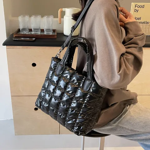 Bolso Tote Acolchado Casual de Moda para Mujer Gran Capacidad Algodón Puffer Hombro Bandolera Retro Chic Bolso