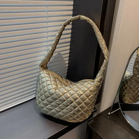 Mujer Bolso de Axila Acolchado Metálico Moda Creciente Hobo Bolso de Hombro Puffy Cloud Bolso de Mano Cuero PU Monedero Diario