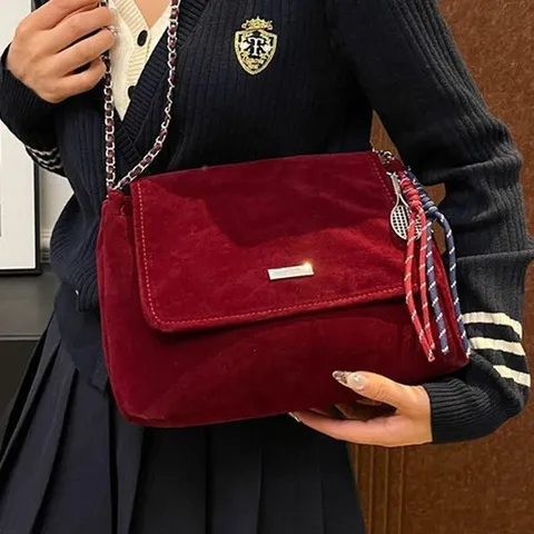 Bolso Bandolera de Ante Vintage para Mujer Gran Capacidad Bolso Almohada Retro Bolso Casual con Cadena