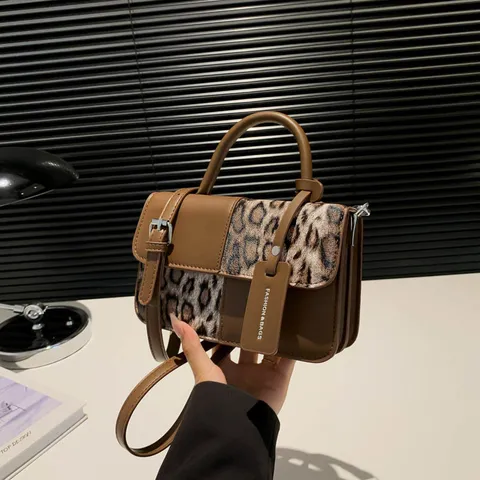 Bolso de Mano Retro con Estampado de Leopardo y Patchwork para Mujer, Moda de Cuero PU, Bolso Bandolera Cuadrado Pequeño, Bolso de Hombro Diario