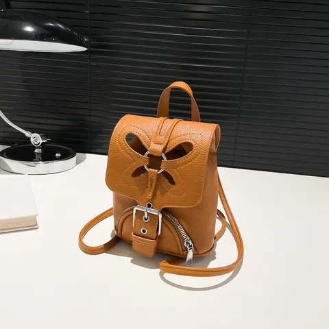 Femmes Mode PU Cuir Mini Sac à Dos Mignon Papillon Découpe Petit Casual Sac de Voyage École Sac à Main