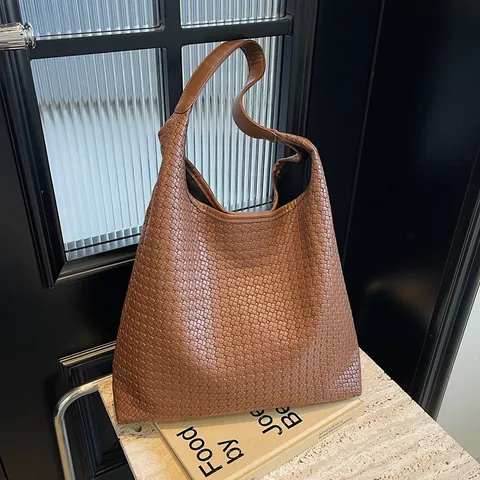 Bolso Tote Tejido Para Mujer Gran Capacidad Bolso de Hombro Retro Commuting Bolso de Sisa Hobo Bolso de Cuero PU