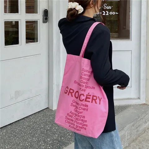 Sac Cabas en Toile pour Femmes Sac à Bandoulière Imprimé Lettres Légumes Décontracté Grand Sac à Main
