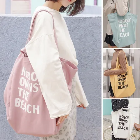 Style Coréen Minimaliste Imprimé De Lettres Sac Cabas En Toile Pour Femmes Grande Capacité Sac Bandoulière Décontracté