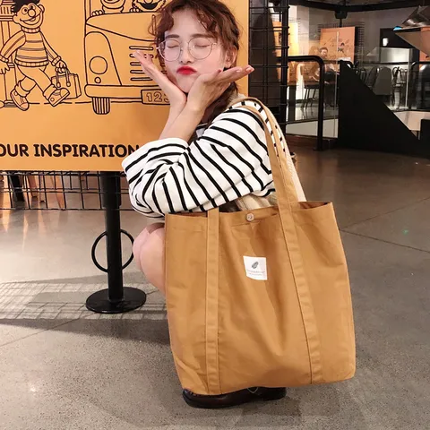 Sac Cabas en Toile Couleur Unie Décontracté Minimaliste Grande Capacité Sac à Bandoulière Vintage Rétro pour Femmes