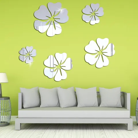 Dimensionale Acryl Spiegel Wandaufkleber Hibiskus Blume Blumen Wandtattoos Selbstklebend Wasserdicht Heimdekoration