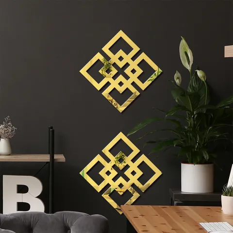 Modern Minimalist Acrylic And Wood Wall Sticker Geometric Mirror Wall Decor 3D Hollow Square Art Sticker For Living Room Bedroom