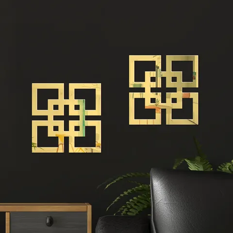 Modern Minimalist Acrylic And Wood Wall Sticker Geometric Mirror Wall Decor 3D Hollow Square Art Sticker For Living Room Bedroom