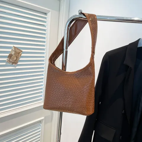 Bolso de Hombro Casual de Cuero PU Tejido para Mujer Gran Capacidad Hobo Bolso de Mano bajo el Brazo Vintage Cubo