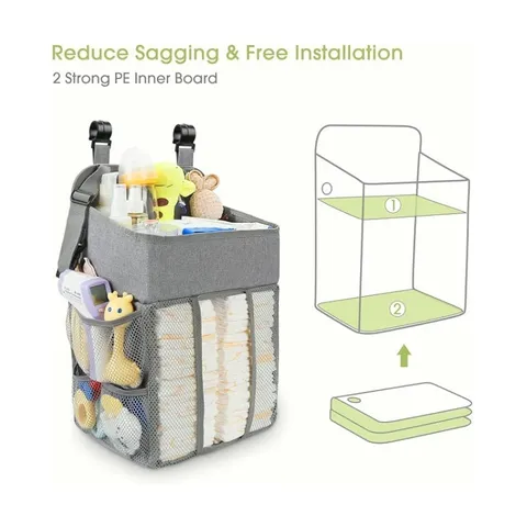 Hanging Baby Crib Diaper Caddy Organizer For Nursery Playpen Portable Baby Essentials Storage Bag With Adjustable Straps Multiple Compartments Polyester Nursery Organizer