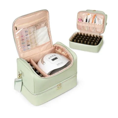 Dubbellaagse Nagellak Organizer Tas Grote Capaciteit Polyester Cosmetische Koffer Voor Vijftig Flessen En Nagellamp Draagbare Reis Opbergdoos Voor Vrouwen