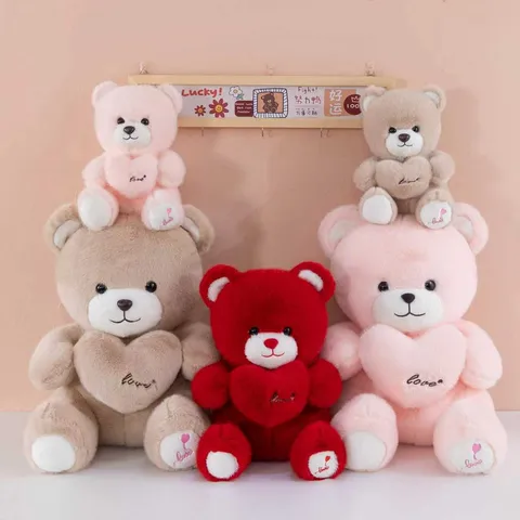 Carino Orsetto di Peluche Animale Peluche Morbido Bambola di Orso Abbracciabile con Cuscino a Cuore Regalo di Compleanno per Bambini