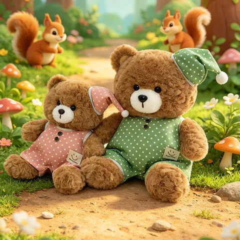 Simpatico Orsacchiotto di Peluche in Pigiama Giocattolo Morbido Bambola Compagno di Guarigione Regalo di Compleanno per Bambine