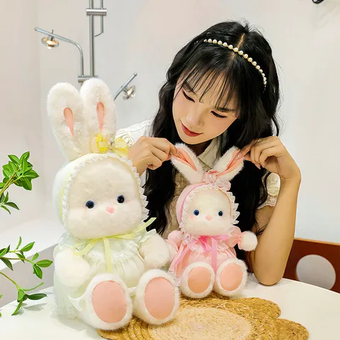 Süßes Kaninchen Plüschtier Prinzessin Hase Mit Spitzenkleid Und Haube Weiches Langhaariges Plüschtier Für Mädchen Kinder Geschenk