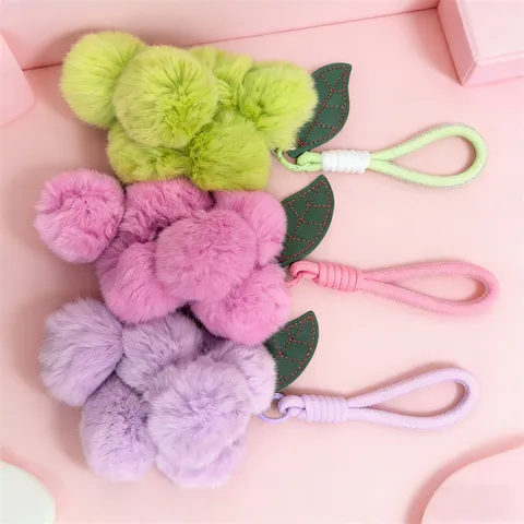 Carino Ciondolo per Borsa in Peluche di Frutta Morbido cachi Ciliegia Uva Portachiavi Pom Pom Ciondolo Accessori