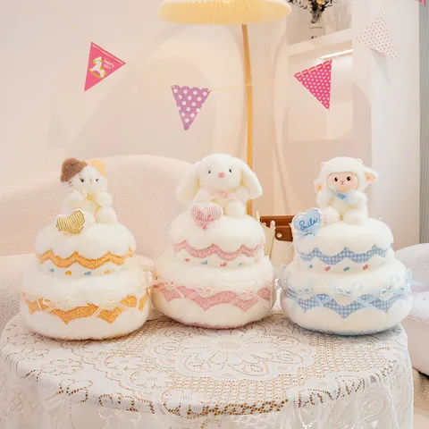 Carino Giocattolo di Peluche a Torta a Cuore a Doppio Strato Animale Cartoon Bambola Imbottita Cuscino Morbido Regalo di Compleanno per Ragazze