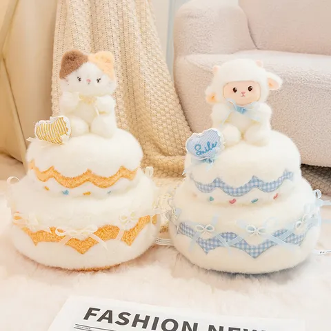 Carino Giocattolo di Peluche a Torta a Cuore a Doppio Strato Animale Cartoon Bambola Imbottita Cuscino Morbido Regalo di Compleanno per Ragazze