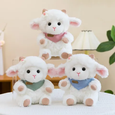 Carino Peluche Pecora Giocattolo Bambola Animale Stuffed Con Sciarpa Triangolare Morbido Cuscino