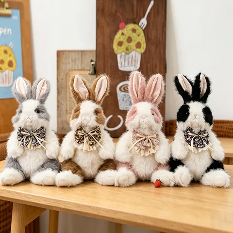 Mignon Simulation Peluche Longs Cheveux Lapin Poupée Peluche Duveteuse Lapin Jouet En Peluche Mignon Nœud Papillon Sac À Dos Jouet Cadeau Pour Enfants