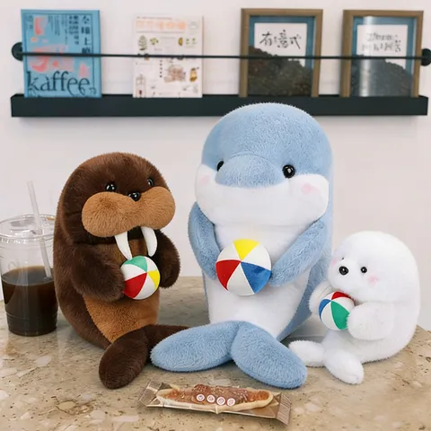 Simpatico Animale Marino Peluche Morbido Imbottito Delfino Foca Tricheco Cuscino Regalo di Compleanno per Bambini Decorazioni per la Casa