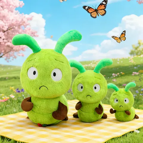 Carino Peluche Bruco Verde Animale di Peluche Cuscino Lungo