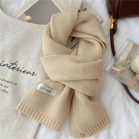 Classic Solid Color Knitted Scarf Winter Warm Soft Long Scarf Casual Versatile Neck Warmer For Women Men