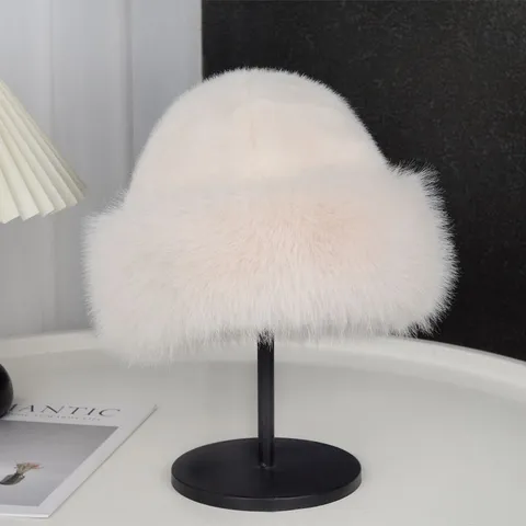 Chapeau Mongol en Fausse Fourrure de Renard pour Femme Hiver Chaud Épaissi Coupe-vent Bucket Hat Protection des Oreilles Chapeau de Pêcheur