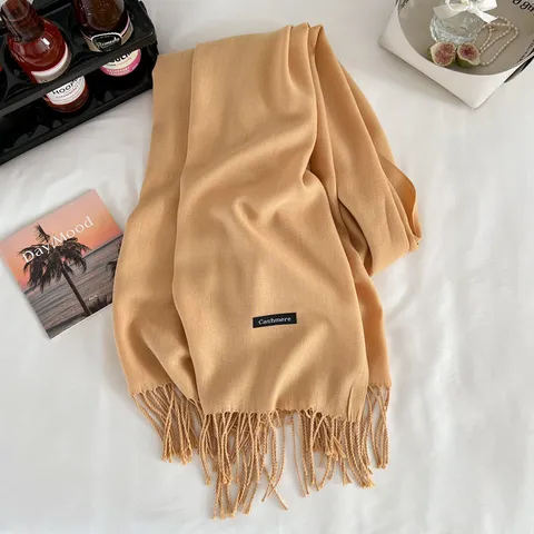 Winter Warm Imitation Cashmere Scarf For Women Men Casual Solid Color Tassels Long Shawl Soft Versatile Neck Scarf