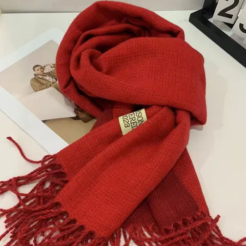 Solid Color Imitation Cashmere Scarf With Tassel Autumn Winter Warm Soft Long Neckerchief Versatile Fashion Shawl