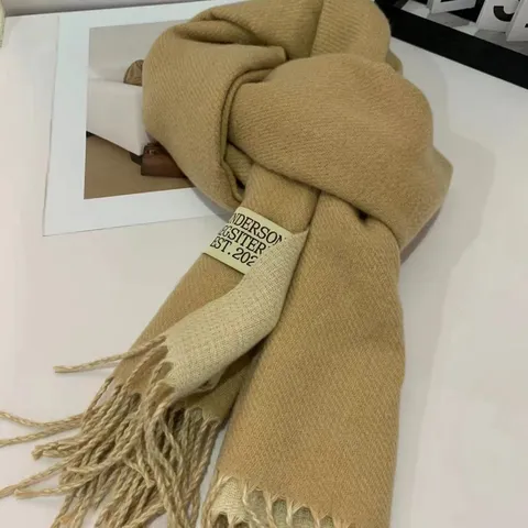 Solid Color Imitation Cashmere Scarf With Tassel Autumn Winter Warm Soft Long Neckerchief Versatile Fashion Shawl