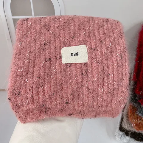 Women's Winter Warm Knitted Wool Scarf Solid Color Korean Style Retro Soft Long Neck Scarf Cold Weather Fashion