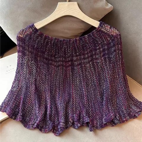 Women Summer Knitted Shawl Cape Hollow Out Sun Protection Ice Silk Poncho Casual Beach Cover Up Elegant Cardigan Shawl