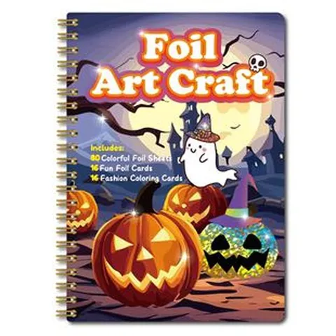 Kinder Folienkunst Bastelset Halloween Weihnachten Magische Transfermalerei DIY Handgemachte Farbige Folienblätter Malbuch Spielzeug
