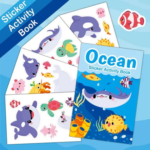 Kids Sticker Book Reusable Sticker Activity Book Cartoon Animal Princess Marine Educational DIY Toy Gift For Toddlers