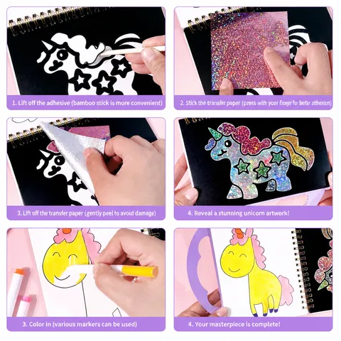Kinder DIY Magische Kunst Malset Cartoon Folien Transfer Bastelset Tragbares Scrapbook Malspielzeug Für Kinder Geschenk