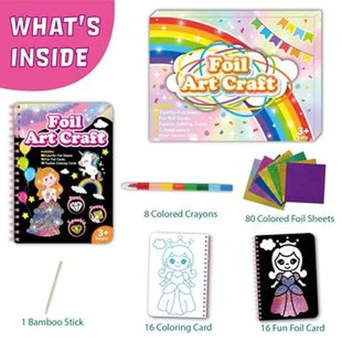 Kids Foil Art Craft DIY Magic Painting Coloring Book Set With Colorful Sheets And Crayons Creative Educational Toy