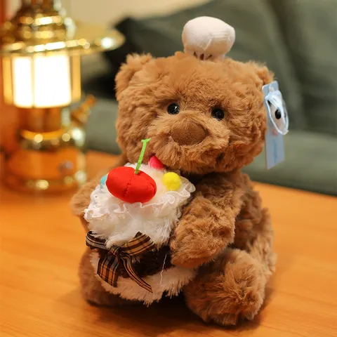 Simpatico Orsacchiotto Chef Peluche Giocattolo Morbida Bambola con Torta Regalo di Compleanno per Bambini