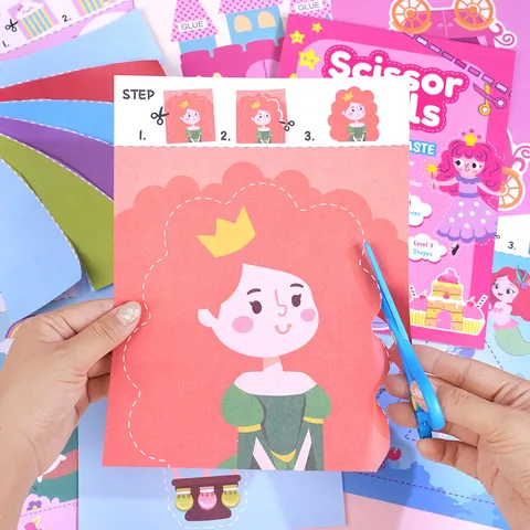 Kinder Papierschneidebuch Set Sichere Scheren DIY Bastelaktivität Heft Pädagogisches Spielzeug Für Kinder Konzentrationstraining