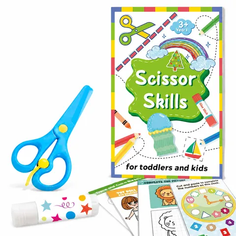 Kinder Bastelset Papierschneidebuch Mit Sicherheitsschere Und Klebestift Cartoon DIY Pädagogisches Handgemachtes Materialpaket