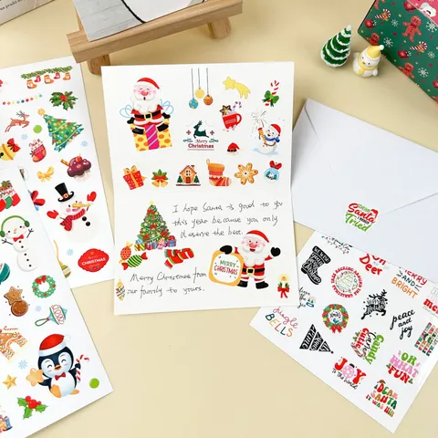 Christmas Stickers Cute Cartoon Santa Snowman Decals For Kids Hand Ledger Scrapbooking Party Decoration