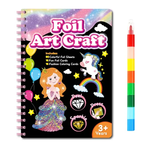 Kinder DIY Folienkunst Bastelset Magisches Prinzessin Spiralnotizbuch Aufkleber Malerei Lernspielzeug Geschenk