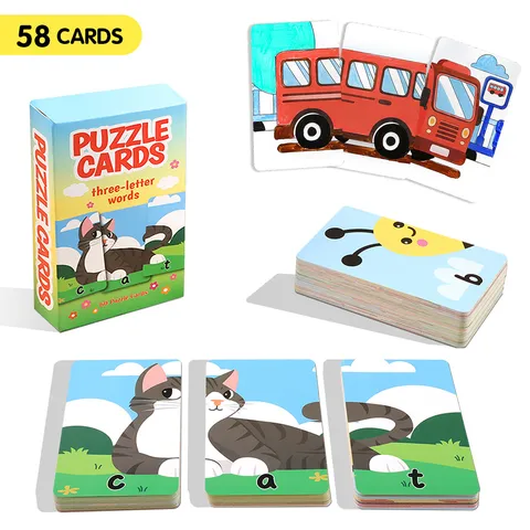 Kids English Learning Flash Cards Three Letter Words Educational Puzzle Cards Paper Early Education Learning Toys For Children