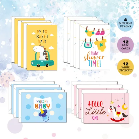 Babyparty Grußkarten Neugeborenen Party Einladungskarten Mit Weißen Umschlägen Süßes Cartoon Papier Grußkarte