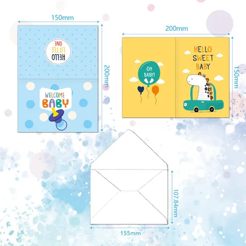 Babyparty Grußkarten Neugeborenen Party Einladungskarten Mit Weißen Umschlägen Süßes Cartoon Papier Grußkarte