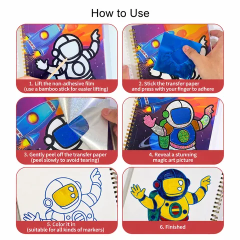 Kids Foil Art Craft Kit Astronaut Princess Magical Art Painting Book DIY Glitter Sticker Drawing Toys For Children