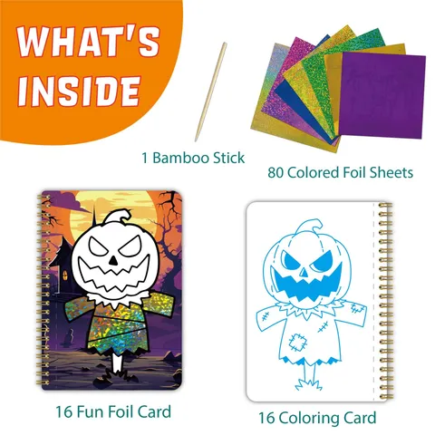 Kinder Folienkunst Bastelset Halloween Weihnachten Magische Transfermalerei DIY Handgemachte Farbige Folienblätter Malbuch Spielzeug