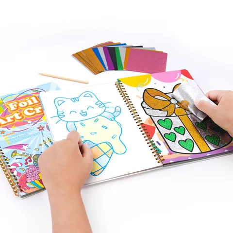 Kids Foil Art Craft DIY Magic Painting Coloring Book Set With Colorful Sheets And Crayons Creative Educational Toy