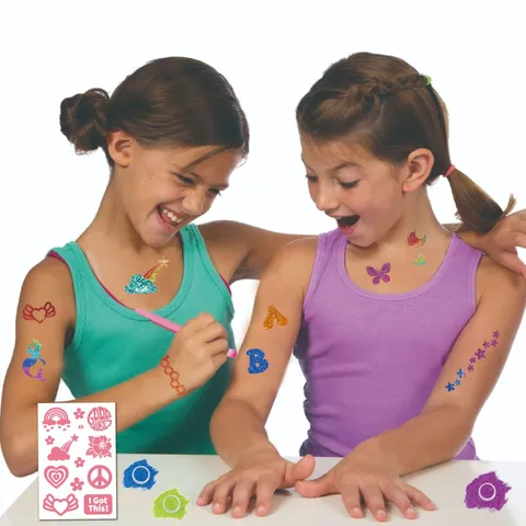 Kids Glitter Tattoo Kit Temporary Tattoo Set With 10 Colors Glitter Powder Stencils Brushes Body Art Party Supplies