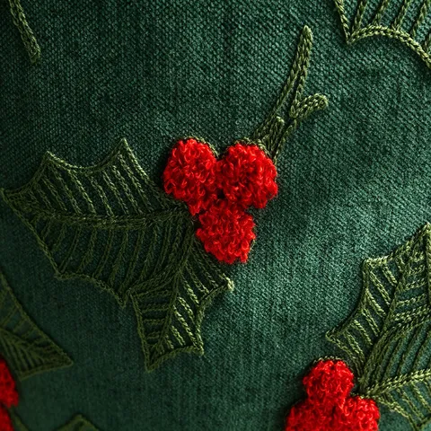Fodera per Cuscino Decorativa Natalizia Ricamata con Albero di Natale in Ciniglia Verde